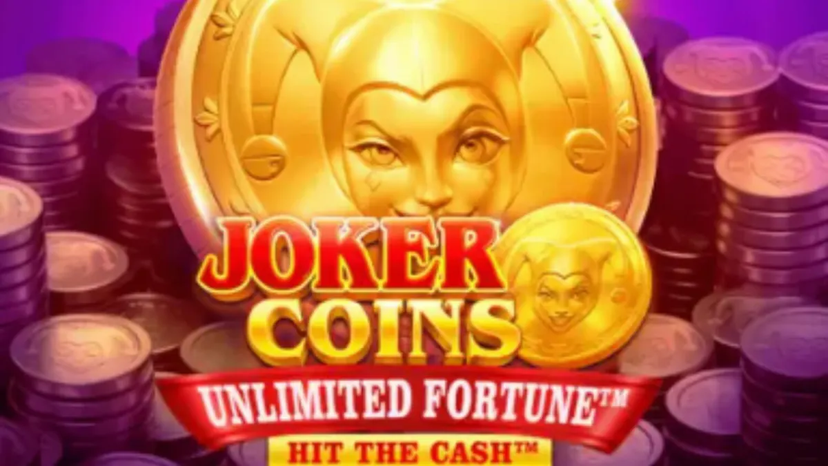 Tampilan visual mesin slot Joker Coins Unlimited Fortune dengan nuansa neon dan simbol buah klasik.