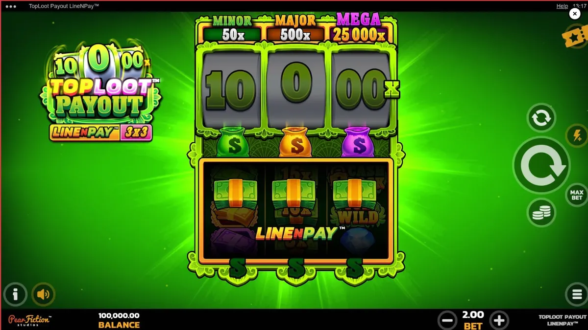 Tampilan visual slot TopLoot Payout LineNPay dengan tema brankas harta karun dan permata